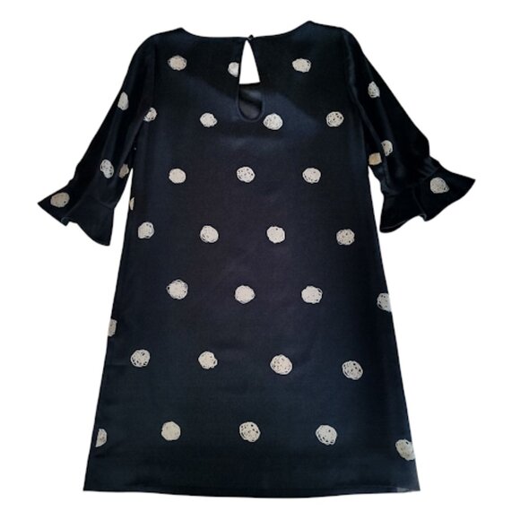 KATE SPADE Silk Polka Dot Black + Cream Shift Dress 3/4 Bell Sleeve Mod Retro 2 - Picture 2 of 15